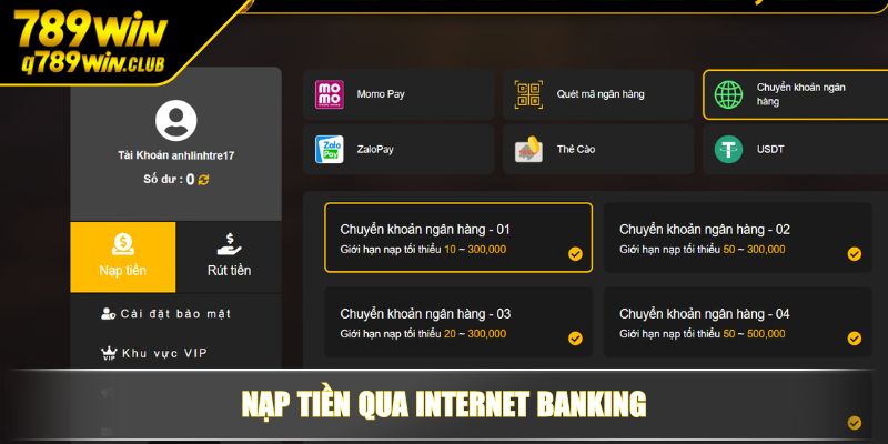 Nạp tiền qua Internet Banking